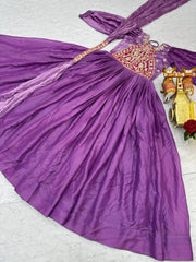 Stylish Purple Fendy Silk Embroidery Work Gown