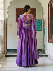 Stylish Purple Fendy Silk Embroidery Work Gown