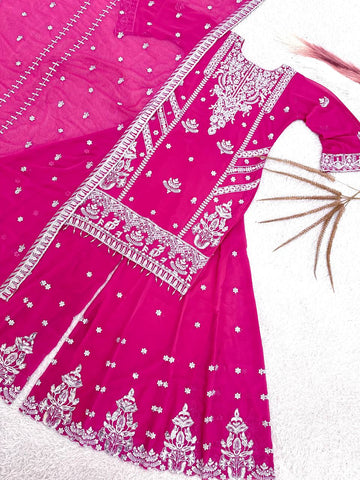 Ravishing Pink Georgette Embroidery Work Sharara Suit