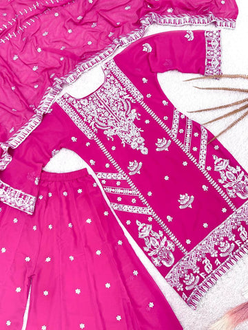 Ravishing Pink Georgette Embroidery Work Sharara Suit