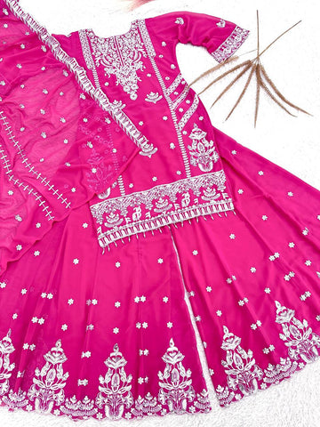 Ravishing Pink Georgette Embroidery Work Sharara Suit