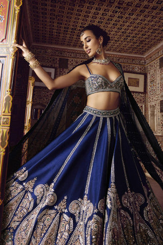 Daisy Blue Slub Silk Dori Work Lehenga Choli