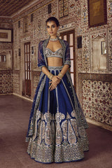 Daisy Blue Slub Silk Dori Work Lehenga Choli