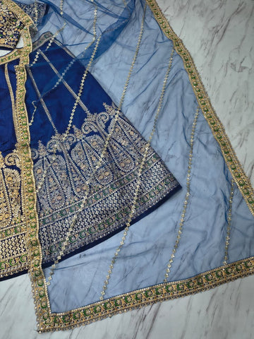 Daisy Blue Slub Silk Dori Work Lehenga Choli