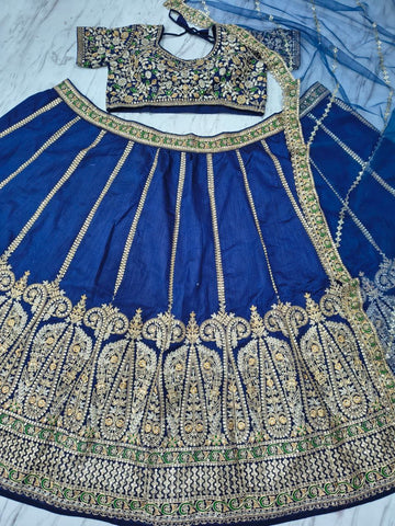 Daisy Blue Slub Silk Dori Work Lehenga Choli