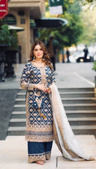 Lovely Blue Georgette Sequence Work Palazzo Suit