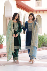 Glorious Blue Velvet with Zari Work Palazzo Suit