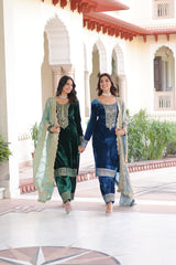 Glorious Blue Velvet with Zari Work Palazzo Suit