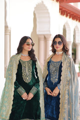 Glorious Blue Velvet with Zari Work Palazzo Suit