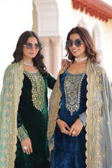 Glorious Blue Velvet with Zari Work Palazzo Suit