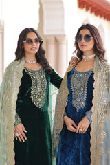 Glorious Blue Velvet with Zari Work Palazzo Suit