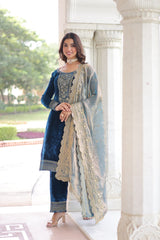 Glorious Blue Velvet with Zari Work Palazzo Suit