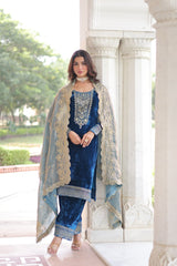 Glorious Blue Velvet with Zari Work Palazzo Suit