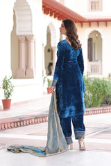 Glorious Blue Velvet with Zari Work Palazzo Suit