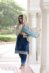 Glorious Blue Velvet with Zari Work Palazzo Suit