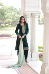 Glorious Blue Velvet with Zari Work Palazzo Suit