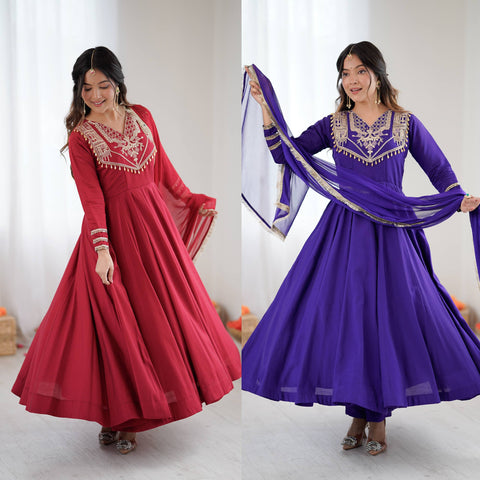 Gorgeous Red Silk Codding Work Anarkali Gown