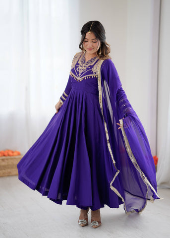Gorgeous Red Silk Codding Work Anarkali Gown