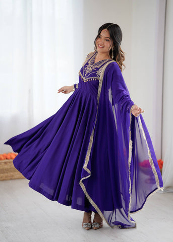 Gorgeous Red Silk Codding Work Anarkali Gown
