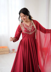 Gorgeous Red Silk Codding Work Anarkali Gown