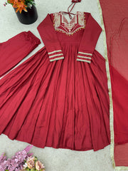Gorgeous Red Silk Codding Work Anarkali Gown