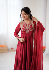 Gorgeous Red Silk Codding Work Anarkali Gown