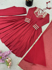 Gorgeous Red Silk Codding Work Anarkali Gown