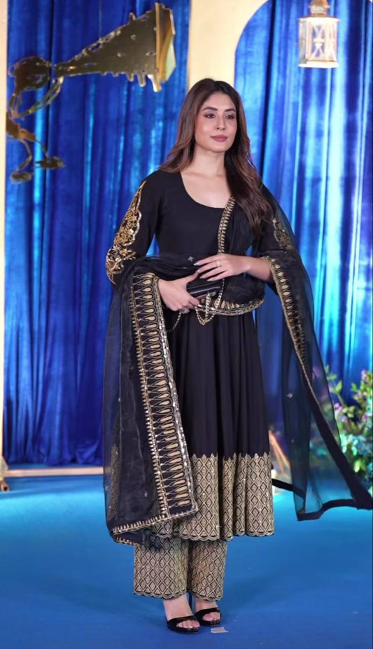 Lovely Black Georgette Embroidery Anarkali Suit
