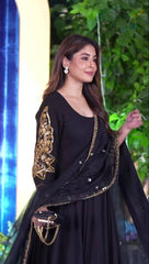 Lovely Black Georgette Embroidery Anarkali Suit