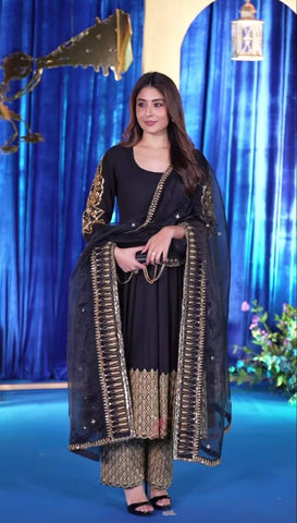 Lovely Black Georgette Embroidery Anarkali Suit