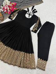 Lovely Black Georgette Embroidery Anarkali Suit