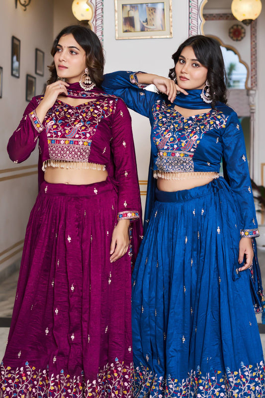 Exclusive Blue Silk Embroidery Lehenga Choli