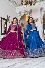 Exclusive Blue Silk Embroidery Lehenga Choli