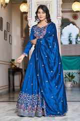Exclusive Blue Silk Embroidery Lehenga Choli