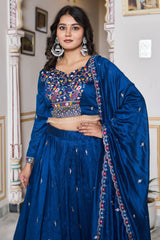 Exclusive Blue Silk Embroidery Lehenga Choli