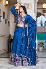 Exclusive Blue Silk Embroidery Lehenga Choli