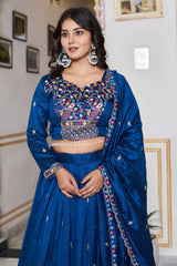 Exclusive Blue Silk Embroidery Lehenga Choli