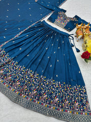 Exclusive Blue Silk Embroidery Lehenga Choli