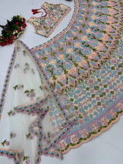 Daisy Blue Net Embroidery Work Lehenga Choli