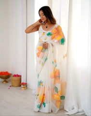 Fancy White Taby Silk Work Saree