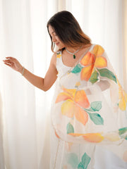 Fancy White Taby Silk Work Saree