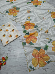 Fancy White Taby Silk Work Saree