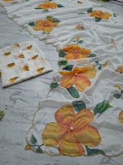 Fancy White Taby Silk Work Saree