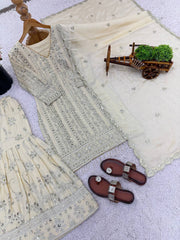 Trendy Cream Georgette Sequence Work Sharara Suit