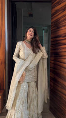 Trendy Cream Georgette Sequence Work Sharara Suit