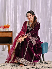 Pretty Maroon Velvet Sequence Work Sharara Suit