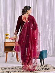 Pretty Maroon Velvet Sequence Work Sharara Suit