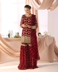 Pretty Maroon Georgette Sequence Work Sharara Suit
