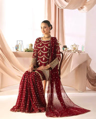 Pretty Maroon Georgette Sequence Work Sharara Suit