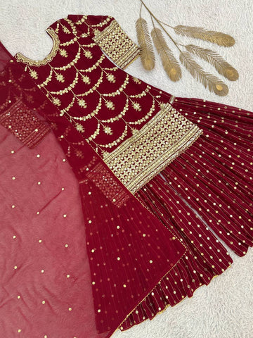 Pretty Maroon Georgette Sequence Work Sharara Suit